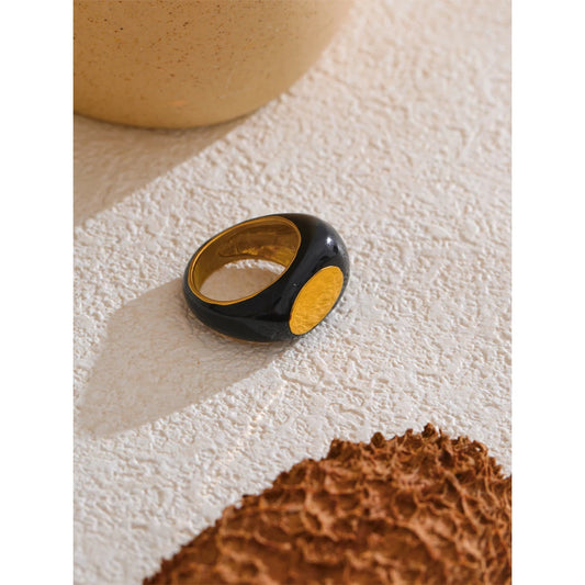 TEEK - Black Enamel Geometric Unique Ring JEWELRY theteekdotcom