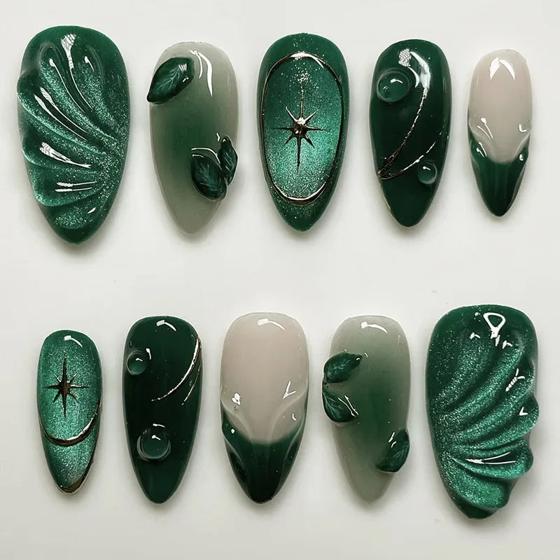 TEEK - 24Pcs Sheer Tip 3D Acrylic Almond Medium Press on Fake Nails NAIL ART theteekdotcom 13