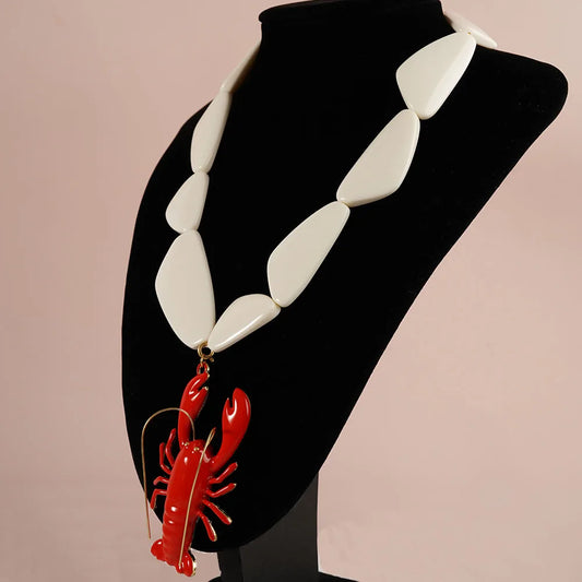 TEEK - White Irregular Chain Red Lobster Pendant Necklace JEWELRY theteekdotcom