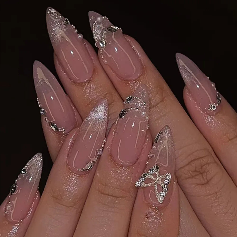 TEEK - 24Pcs Sheer Tip 3D Acrylic Almond Medium Press on Fake Nails NAIL ART theteekdotcom 33