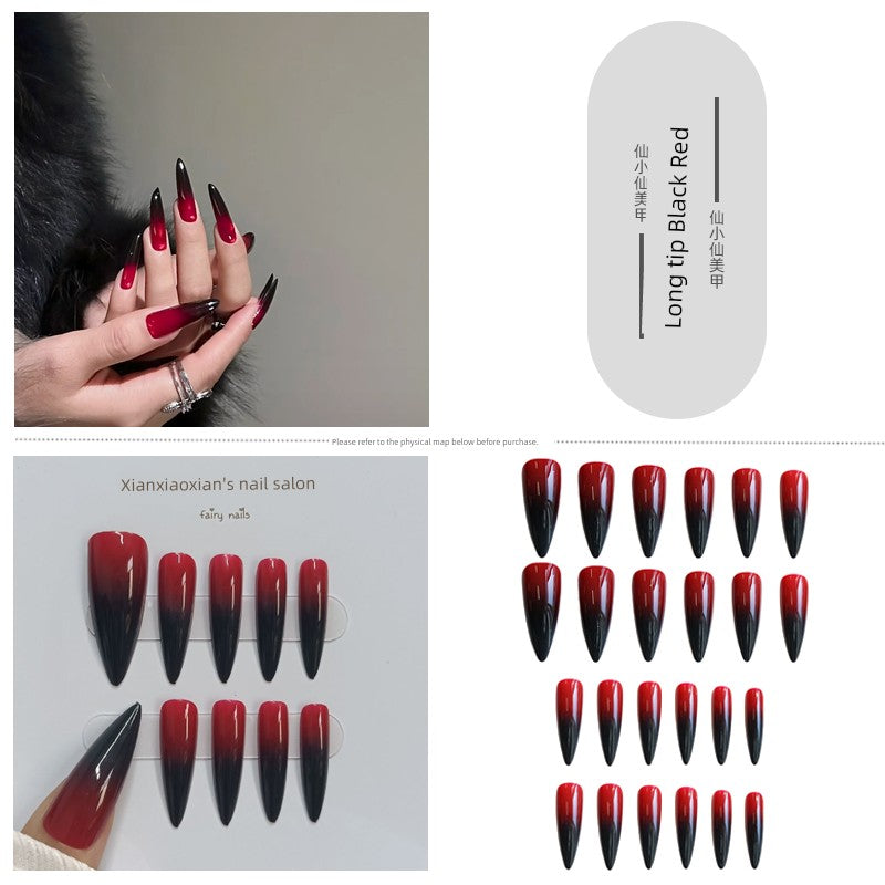 TEEK - Pointed Nail False Nail Set NAIL ART theteekdotcom 122-long tip Black Red