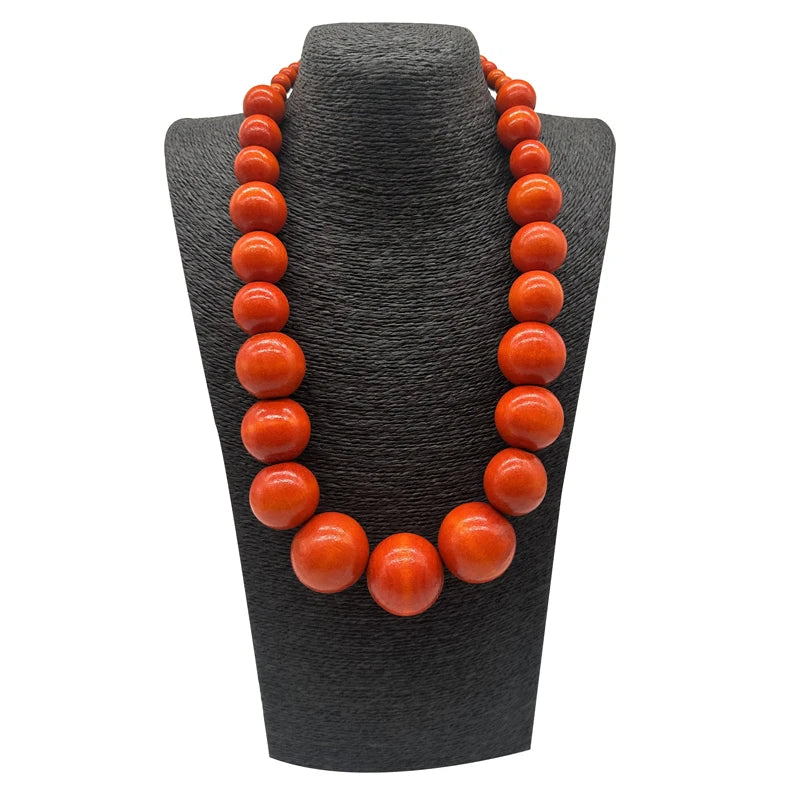 TEEK - Colorful Big Wood Beads Long Necklace JEWELRY theteekdotcom Burnt Orange