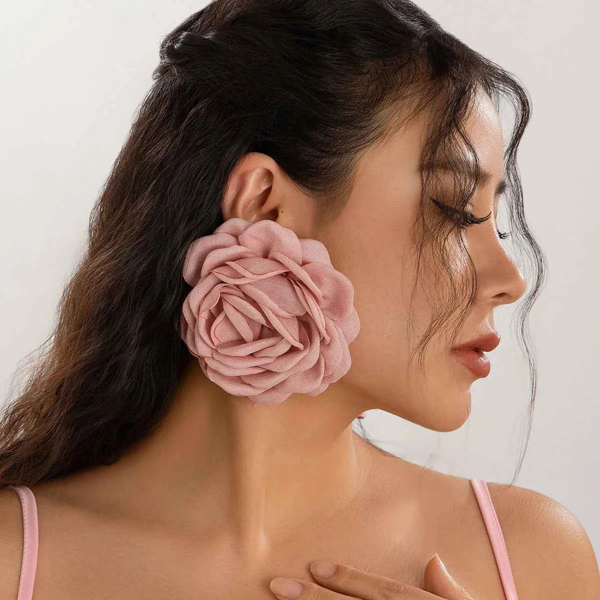 TEEK - Exaggerated Large Rose Flower Earrings JEWELRY theteekdotcom Pink