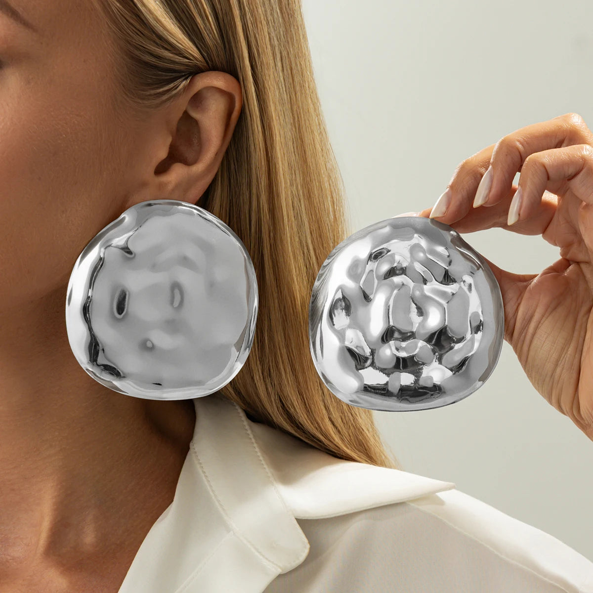 TEEK - Exaggerated Large Disc Lava EarringS JEWELRY theteekdotcom Silver
