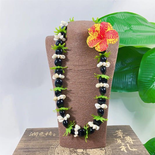TEEK - Kukui Nut Cowrie Shell Green Leaf Lei JEWELRY theteekdotcom