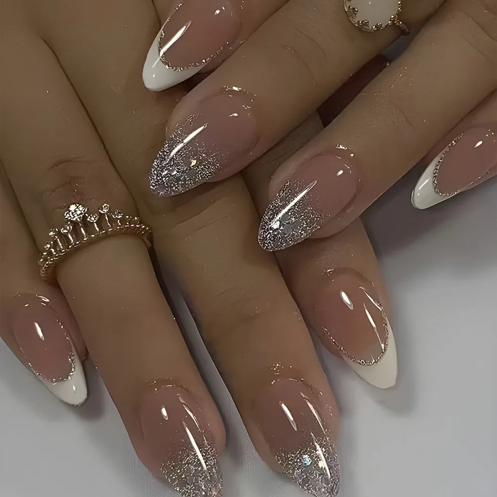 TEEK - 24Pcs Sheer Tip 3D Acrylic Almond Medium Press on Fake Nails NAIL ART theteekdotcom 22