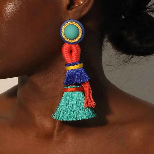 TEEK - Ocean Coral Long Tassels Dangle Earrings