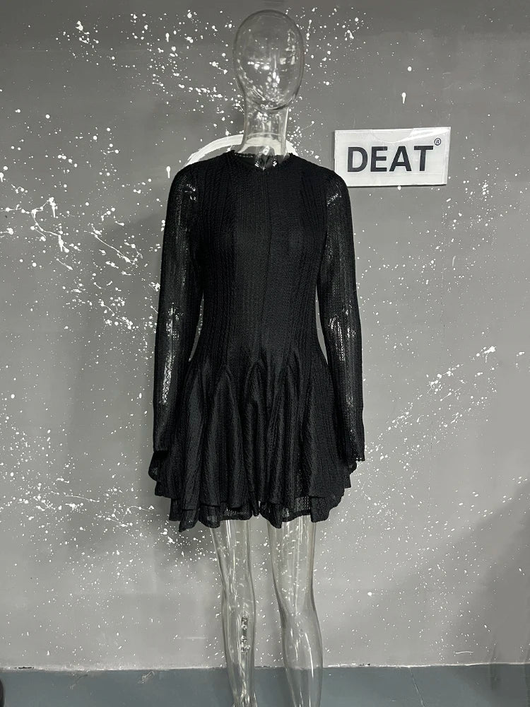 TEEK - Round Neck Long Sleeve Mesh Zipper Dress DRESS theteekdotcom Black S