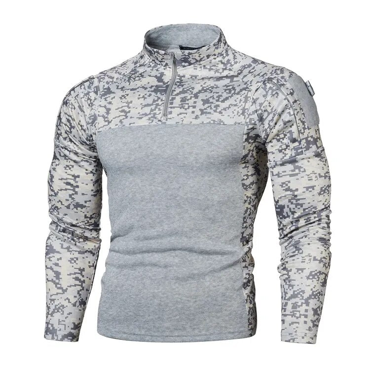 TEEK - Mens Tactical Combat Zipper Camo Long Sleeve Shirt TOPS theteekdotcom Light Gray S