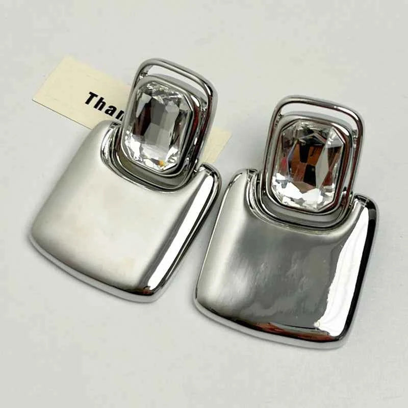TEEK - Vintage Metal Geometric Square Crystal Earrings