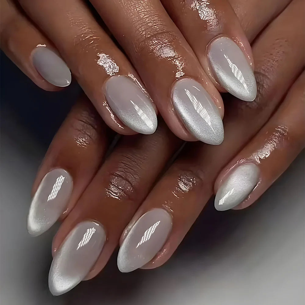 TEEK - 24Pcs Sheer Tip 3D Acrylic Almond Medium Press on Fake Nails