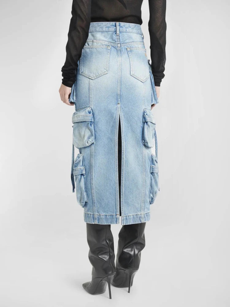 TEEK - Plenty Pockets Split Denim Cargo Skirt SKIRT theteekdotcom