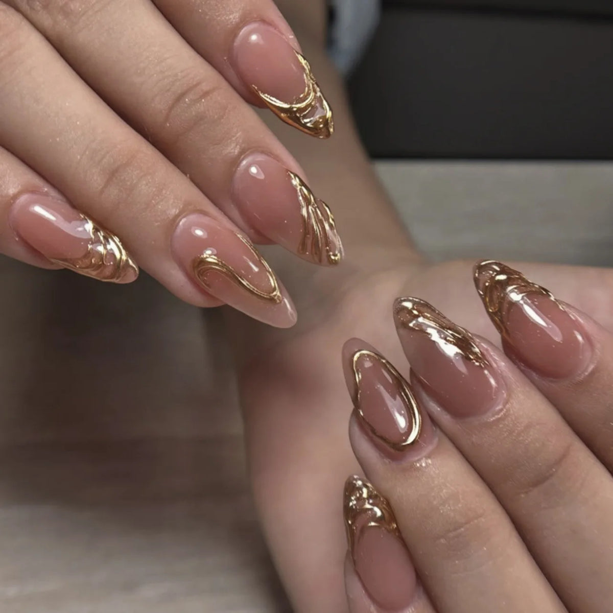 TEEK - 24Pcs Sheer Tip 3D Acrylic Almond Medium Press on Fake Nails