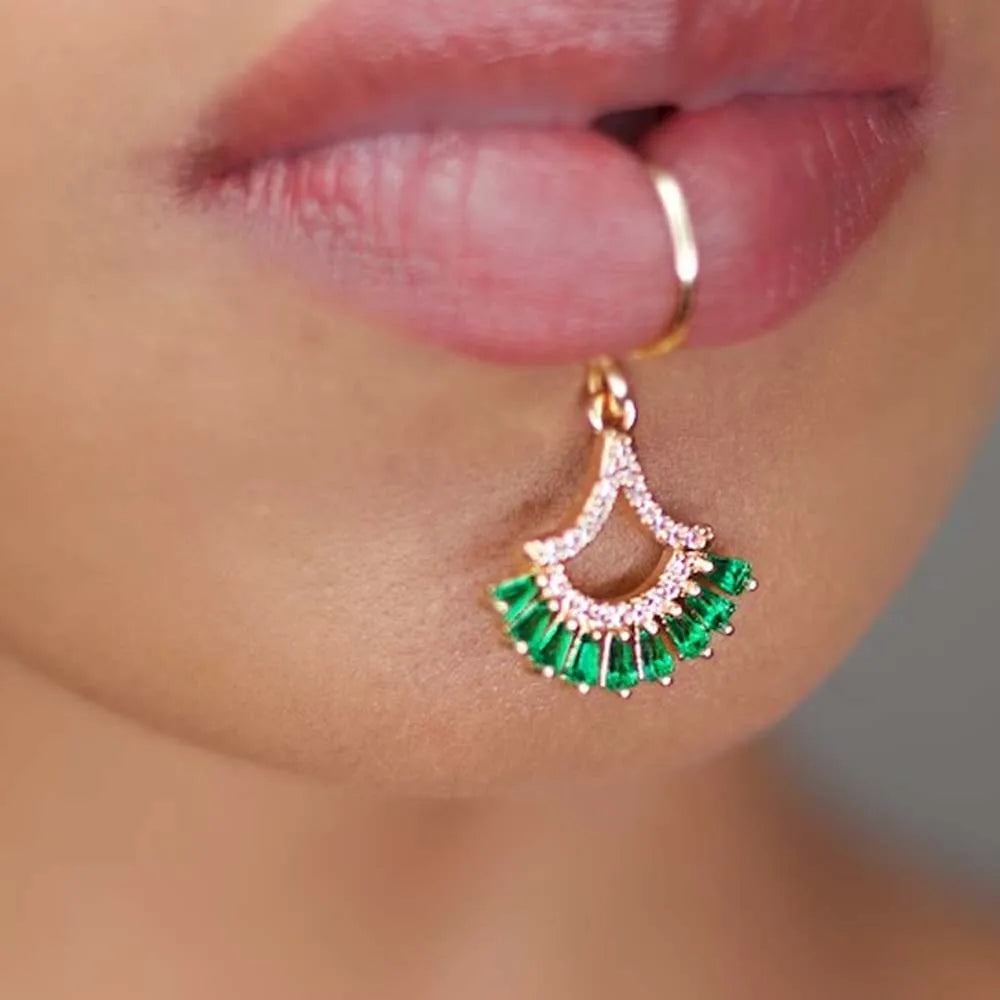 TEEK - Green Crystal Dangle Lip Cuff JEWELRY theteekdotcom
