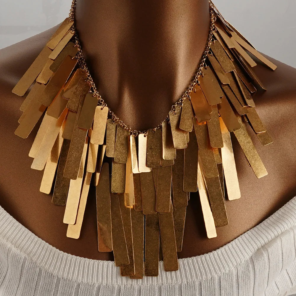 TEEK - Fringed Layered Metal Necklace JEWELRY theteekdotcom