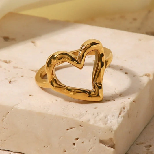 TEEK - Stainless Steel Gold Tone Love Heart Ring JEWELRY theteekdotcom