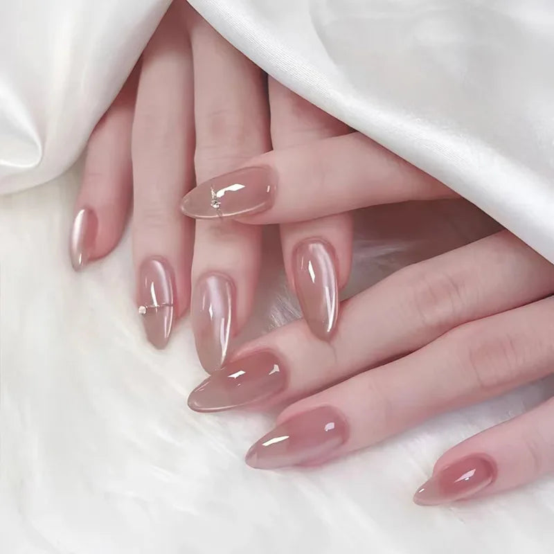TEEK - 24Pcs Sheer Tip 3D Acrylic Almond Medium Press on Fake Nails NAIL ART theteekdotcom 28