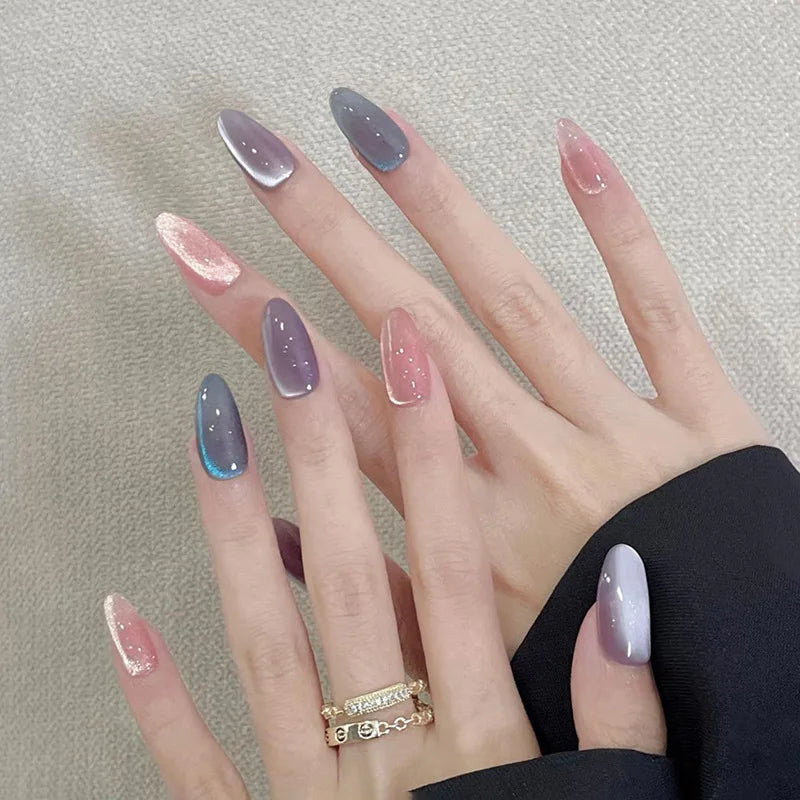 TEEK - 24Pcs Sheer Tip 3D Acrylic Almond Medium Press on Fake Nails
