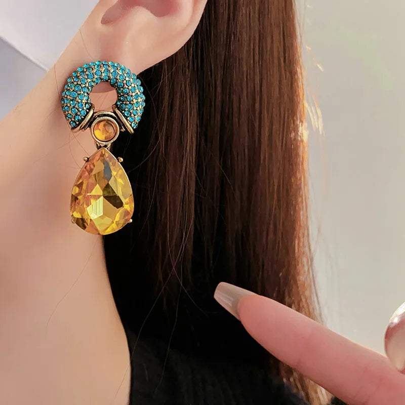 TEEK - Bejeweled Water Drop Metal Vintage Earrings JEWELRY theteekdotcom