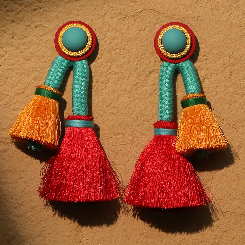 TEEK - Light Yellow Gold Boho Long Tassels Dangle Earrings