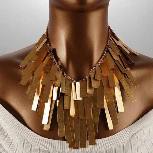 TEEK - Fringed Layered Metal Necklace JEWELRY theteekdotcom