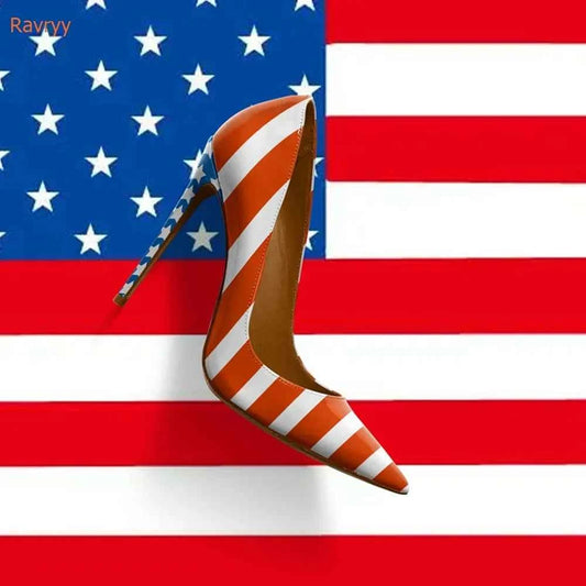TEEK - American Flag Prints Pointed Patent Leather Pumps