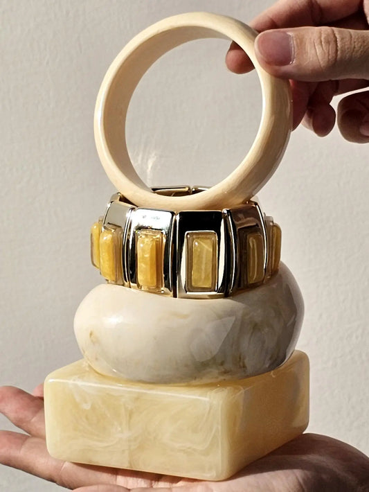 TEEK - Chunky Sunrise Yellow White Texture Silver Plated Bracelet JEWELRY theteekdotcom