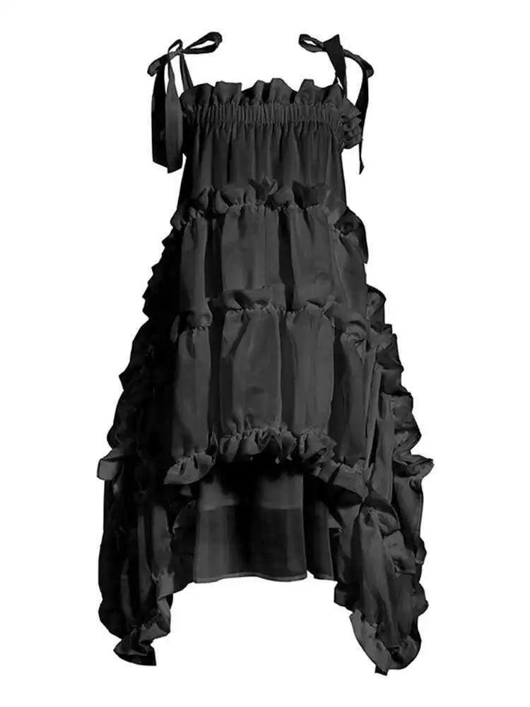 TEEK - Ruffles Spaghetti Strap Dress DRESS theteekdotcom black S