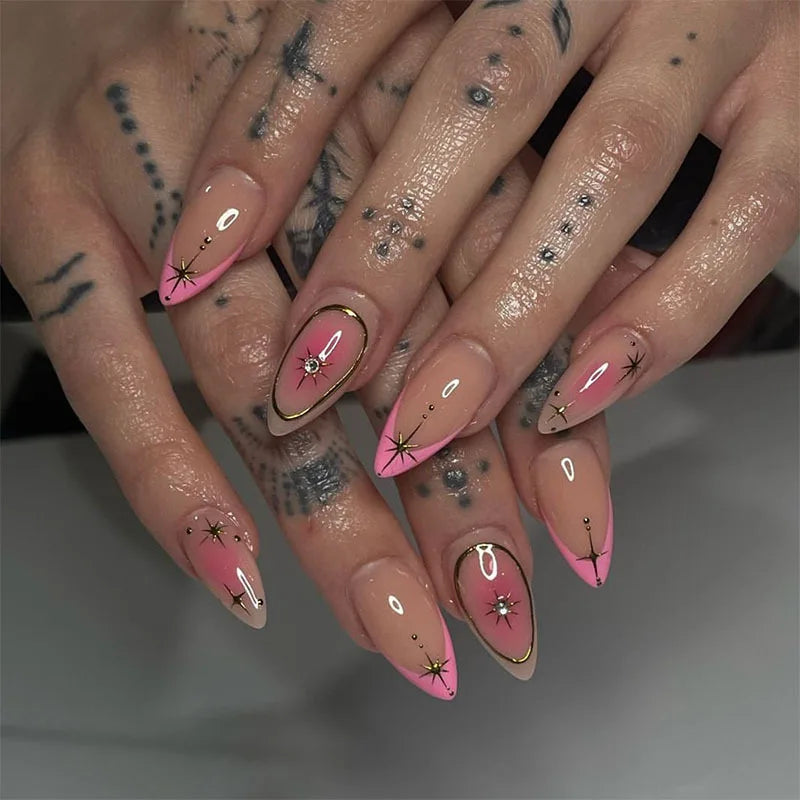 TEEK - 24pcs Romantic Decor False Almond Nails NAIL ART theteekdotcom 24