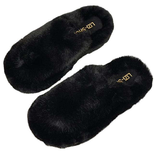 TEEK - Plush Thicked Platform Anti-Slip Slippers SHOES theteekdotcom black A 5.5