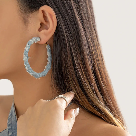 TEEK - Denim Circle Hoop Earrings JEWELRY theteekdotcom 1