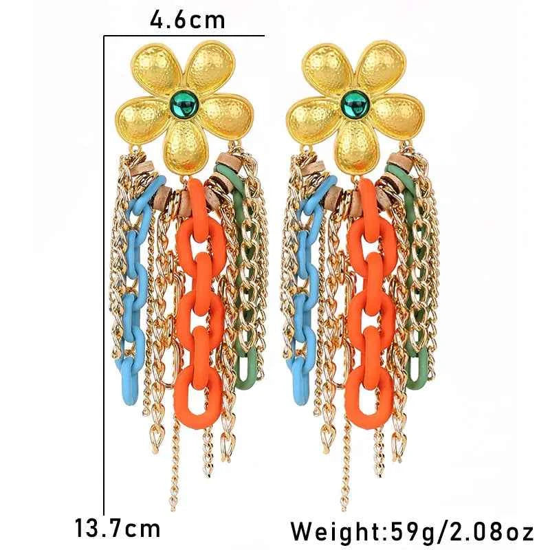 TEEK - Long Flower Light Yellow Gold Chain Earrings JEWELRY theteekdotcom