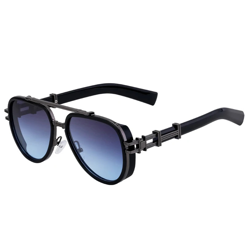 TEEK - Vintage Punk Oval Double Beam Sunglasses EYEGLASSES theteekdotcom C6 BlackGrayBlue