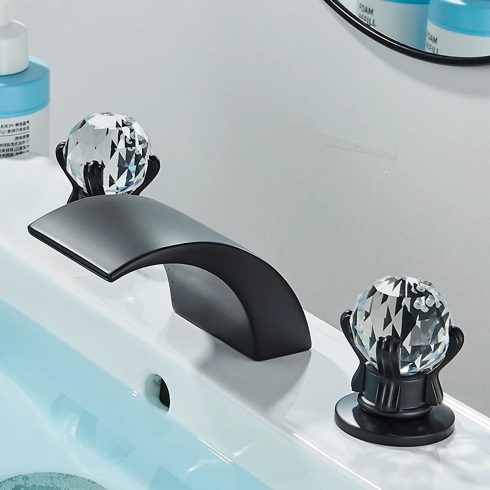 TEEK - LED Widespread Waterfall Gold Polished Lavatory Faucet HOME DECOR theteek.com Matte Black