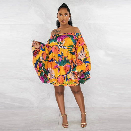 TEEK - Off Shoulder Gorg Print Lantern Dresses DRESS theteekdotcom color-10 S