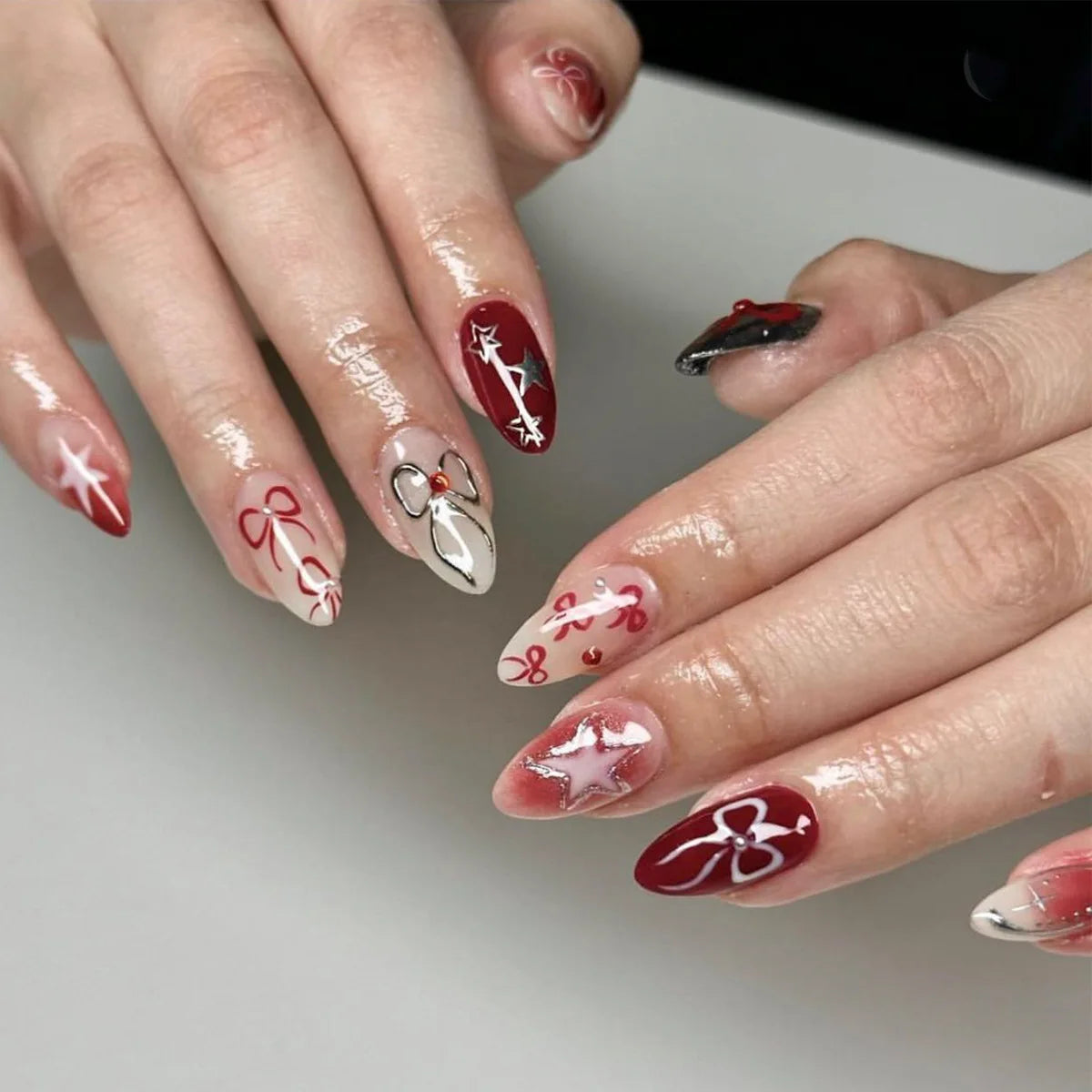 TEEK - 24pcs Romantic Decor False Almond Nails NAIL ART theteekdotcom 4