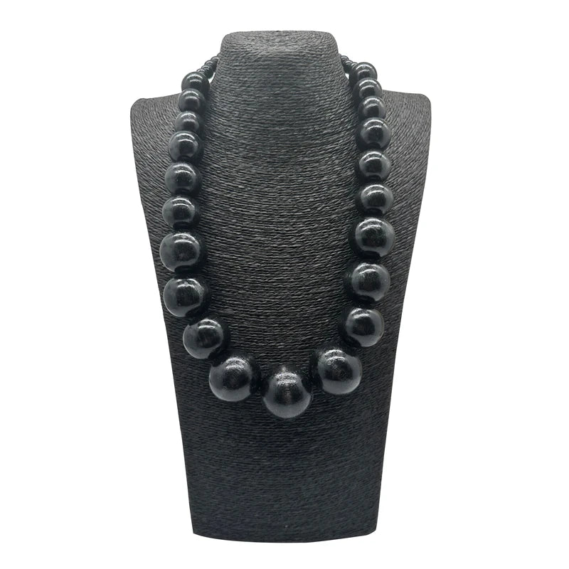 TEEK - Colorful Big Wood Beads Long Necklace JEWELRY theteekdotcom Black