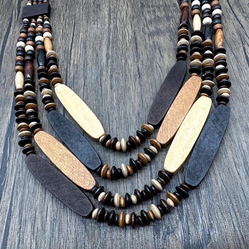 TEEK - Handmade Long Wooden Layered Necklaces JEWELRY theteekdotcom