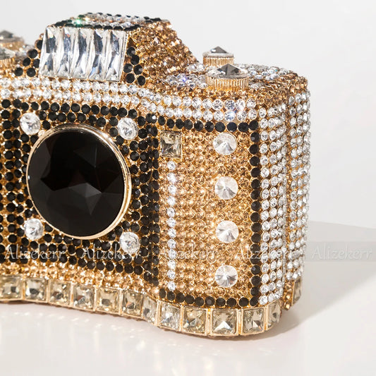 TEEK - Camera Shaped Metallic Rhinestone Handbag BAG theteekdotcom
