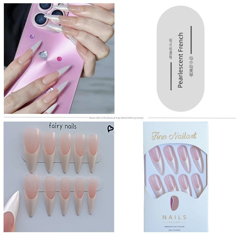 TEEK - Pointed Nail False Nail Set NAIL ART theteekdotcom 79-Pearlescent French