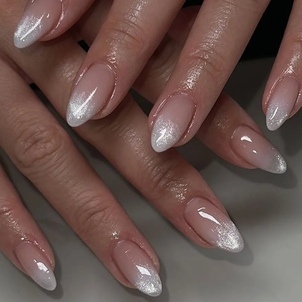 TEEK - 24Pcs Sheer Tip 3D Acrylic Almond Medium Press on Fake Nails