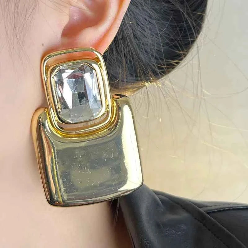 TEEK - Vintage Metal Geometric Square Crystal Earrings JEWELRY theteekdotcom