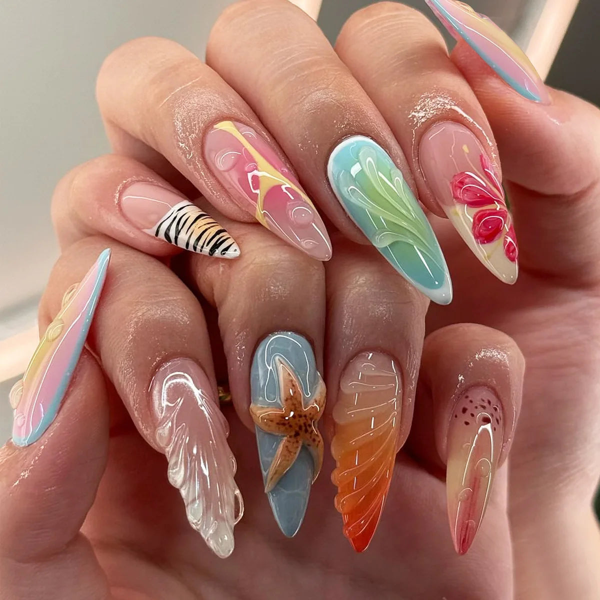 TEEK - 24pcs Romantic Decor False Almond Nails NAIL ART theteekdotcom 18
