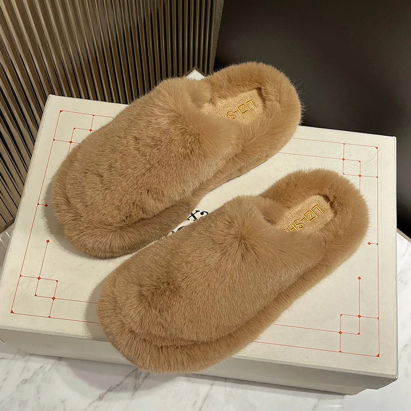 TEEK - Plush Thicked Platform Anti-Slip Slippers SHOES theteekdotcom khaki A 5.5