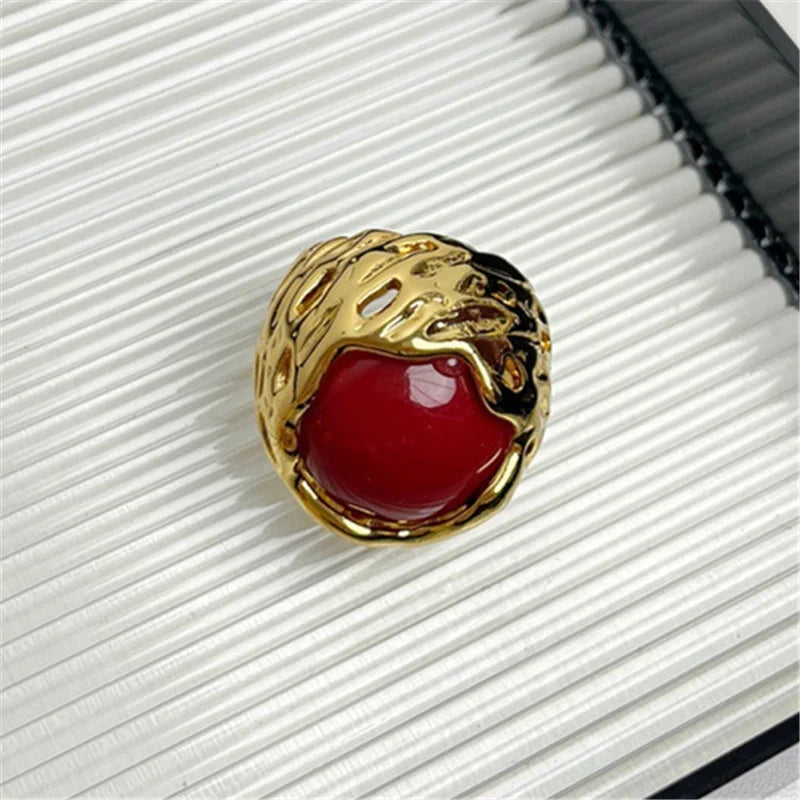 TEEK - Vintage Metal Geometric Stone Rin JEWELRY theteekdotcom Red