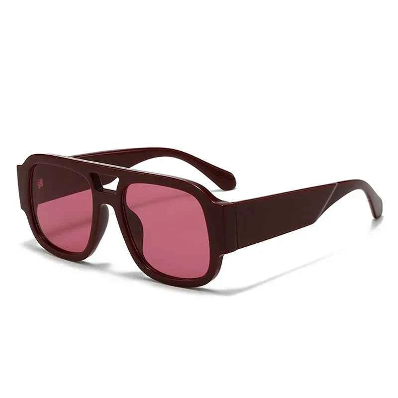 TEEK - Candy Color Double Bridges Square Sunglasses Shades UV400 EYEGLASSES theteekdotcom Dark red red