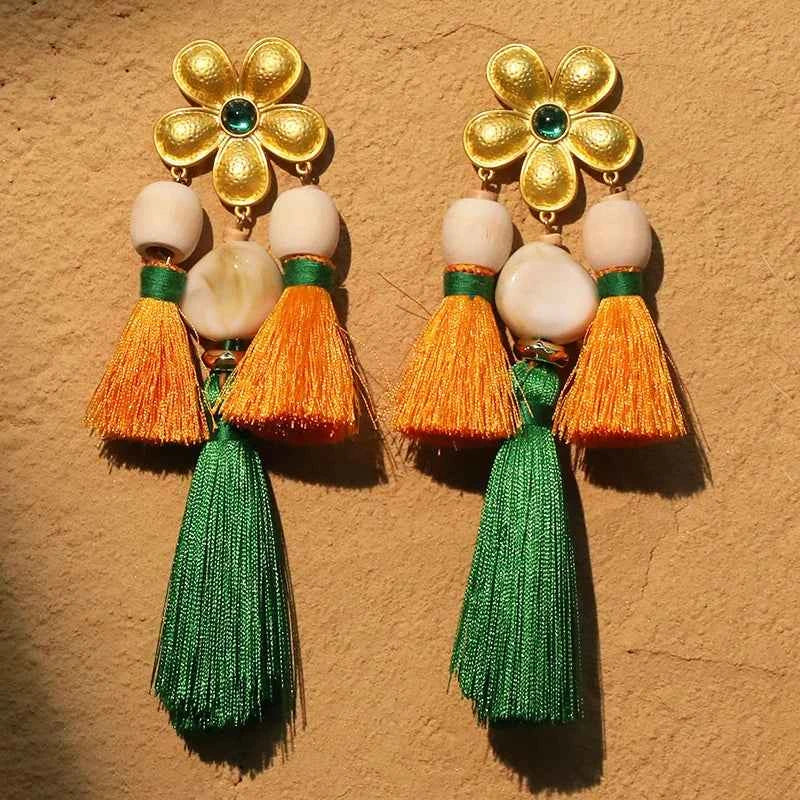TEEK - Yellow Flower Tassels Dangle Earrings JEWELRY theteekdotcom
