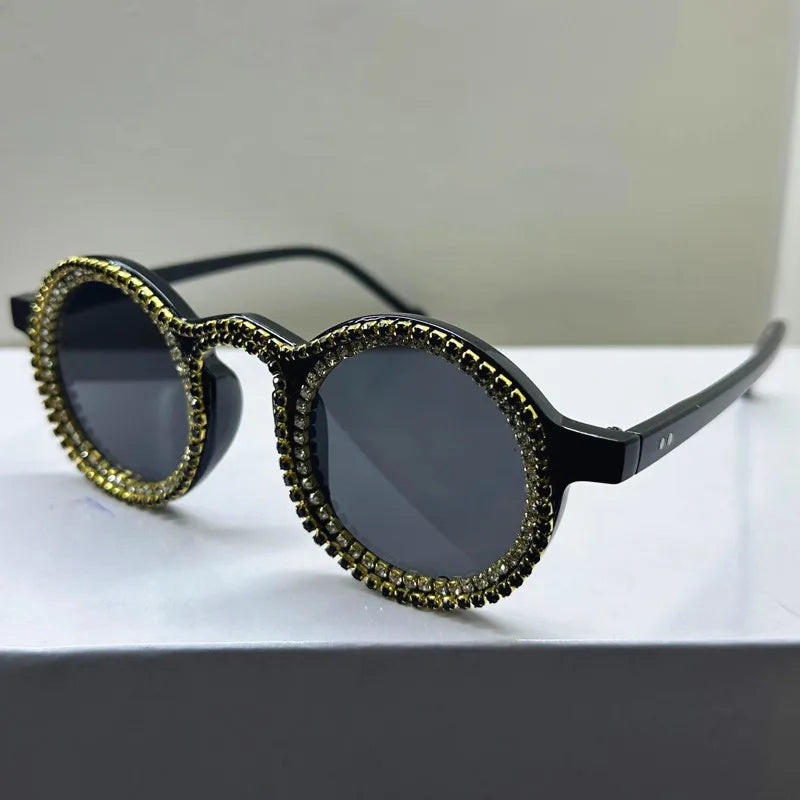 TEEK - Shining Diamond Round Sunglasses EYEGLASSES theteekdotcom Black-Black