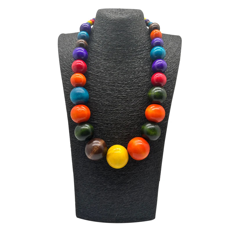 TEEK - Colorful Big Wood Beads Long Necklace JEWELRY theteekdotcom Multicolor 2