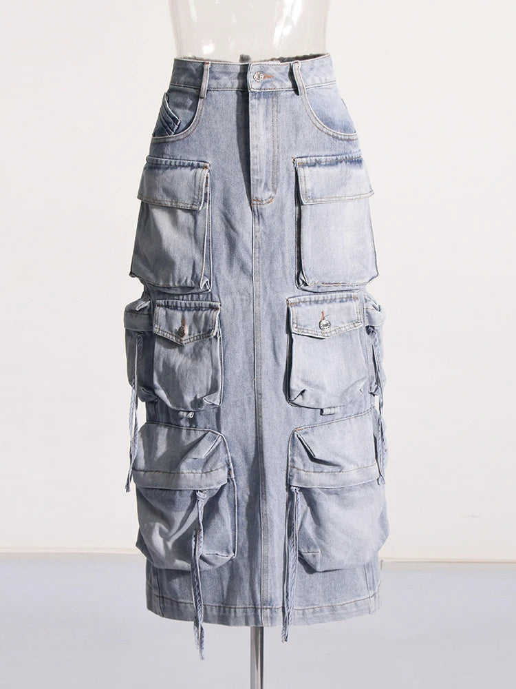 TEEK - Plenty Pockets Split Denim Cargo Skirt SKIRT theteekdotcom S